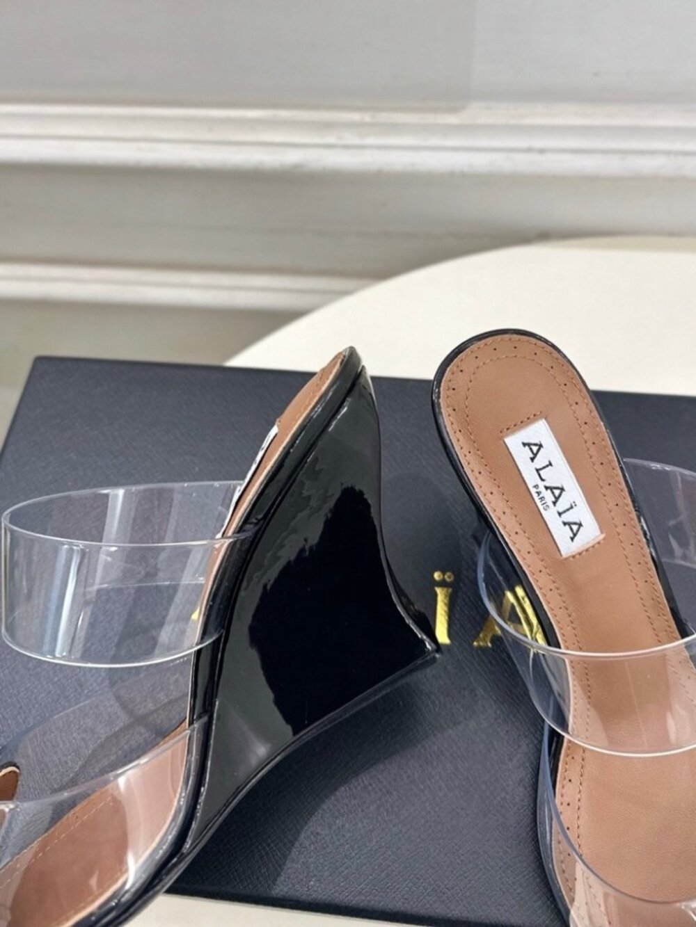 ALAIA Women's Transparent Strap High-Heel Mules with Heart Detail - Picture 5 of 7